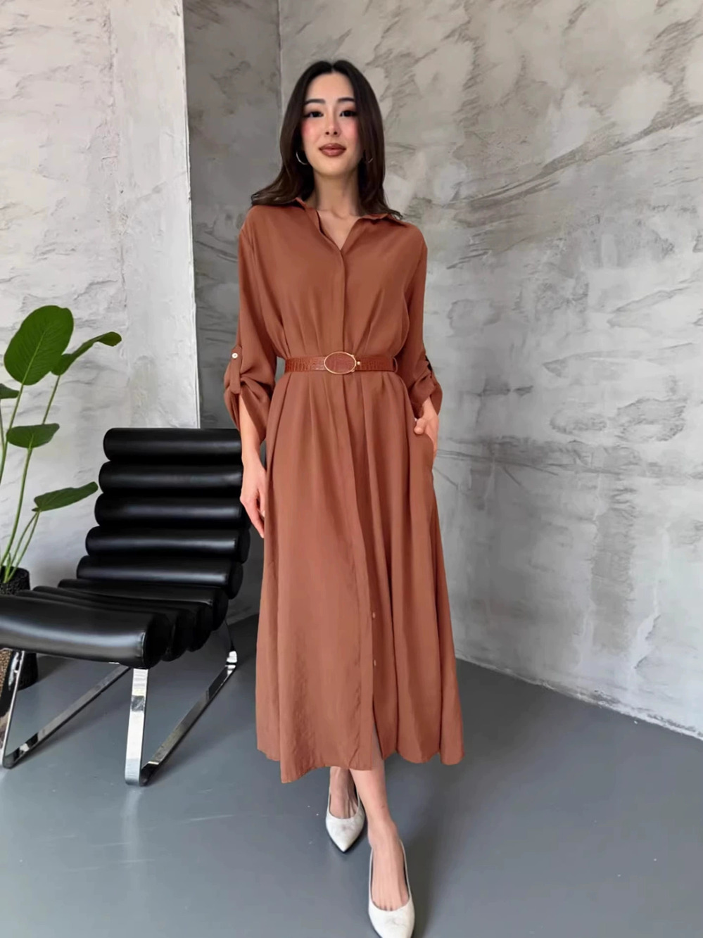 ZARA Real Photo Hot Selling Elegant Belted Slimming Dress